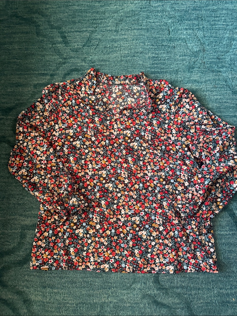 Men's Long-Sleeve Floral Shirt in Black with Red & White Flowers